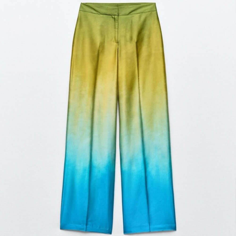 ZARA SATIN EFFECT TIE DYE WIDE LEG PANTS